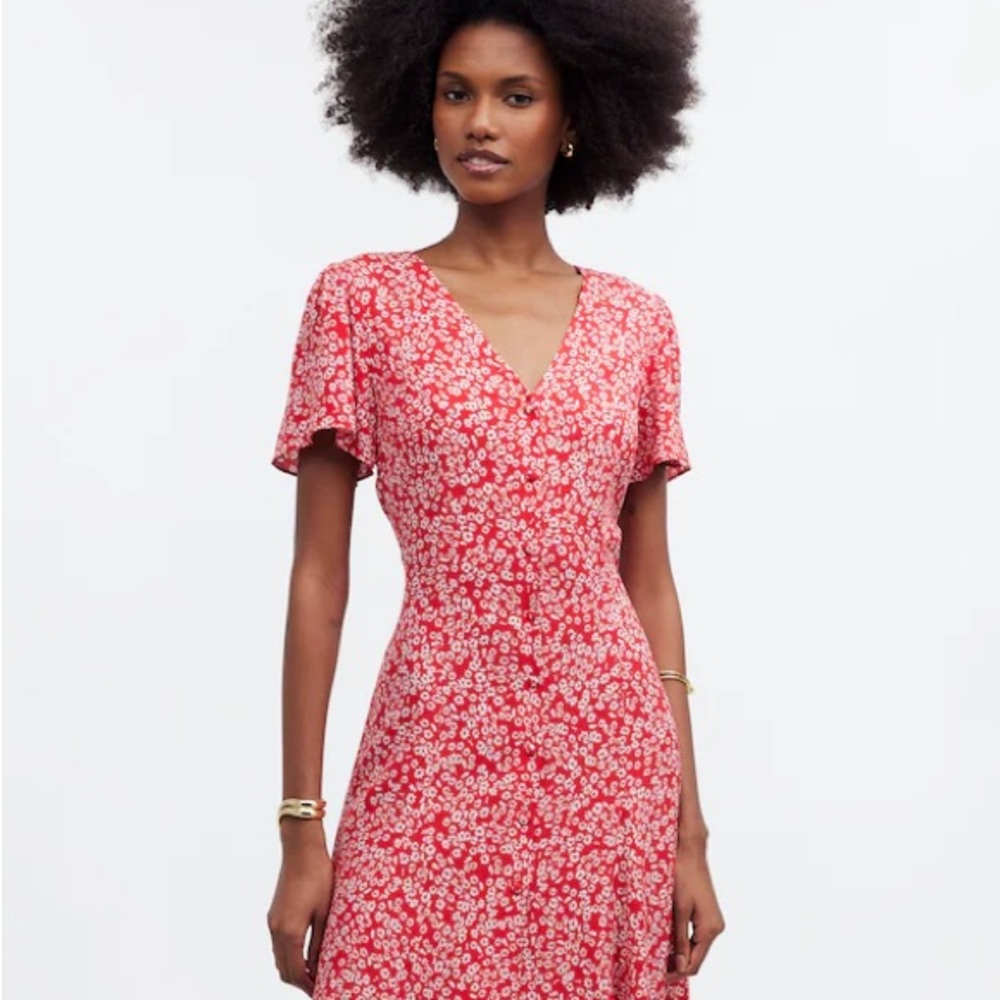 Madewell Red Floral Midi Dress